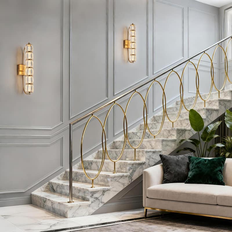 Modern Gold LED 1-Light Crystal Cylinder Wall Sconce Bathroom Vanity Light - Dia. 4.3" x H 19.7"