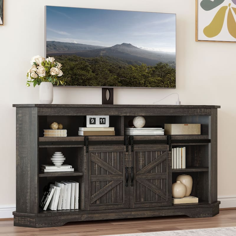 Moasis Corner TV Stand with Barn Doors for 70" TVs