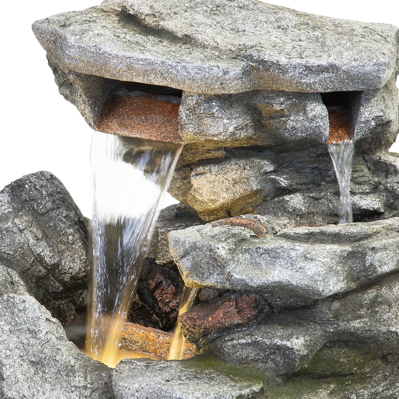 Alpine Corporation WIN1418 41" Outdoor Cascading Rainforest Rock Waterfall Fountain with LED Lights Natural Stone-Look
