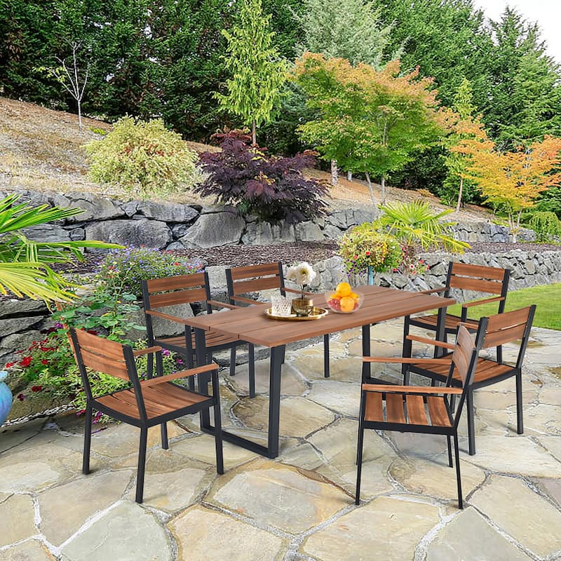 7PCS Outdoor Dining Set Patio Dining Furniture Set with Umbrella Hole