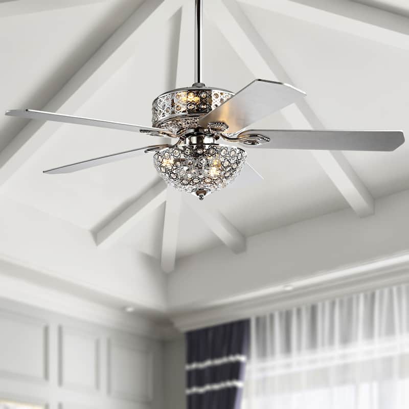 Asher 52" Filigree 6-Light Metal/Wood LED Ceiling Fan, Chrome by JONATHAN Y