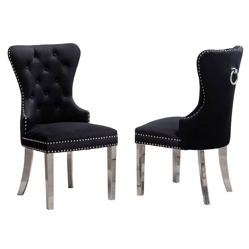 Contemporary Set of 2 Tufted Velvet Chair with Nailhead Trim