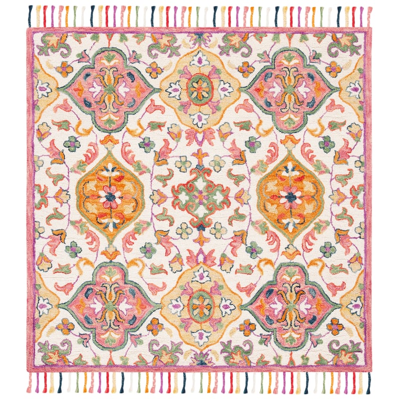 SAFAVIEH Handmade Blossom Amke Modern Floral Wool Rug - 6' Square - Ivory/Multi