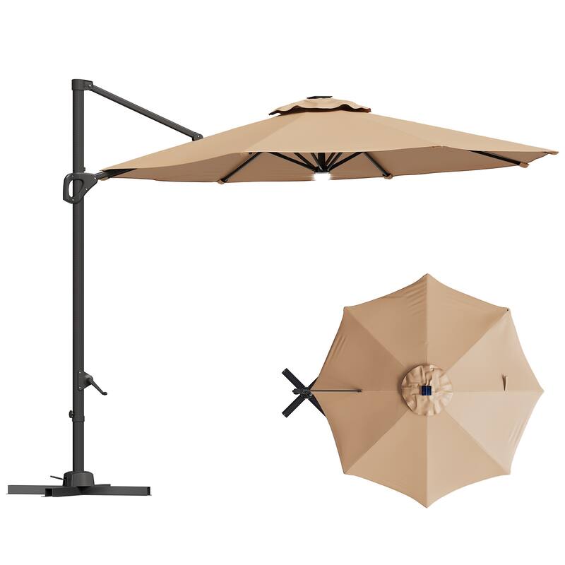 10FT Outdoor Cantilever Umbrella Patio Umbrella with Base - Tan