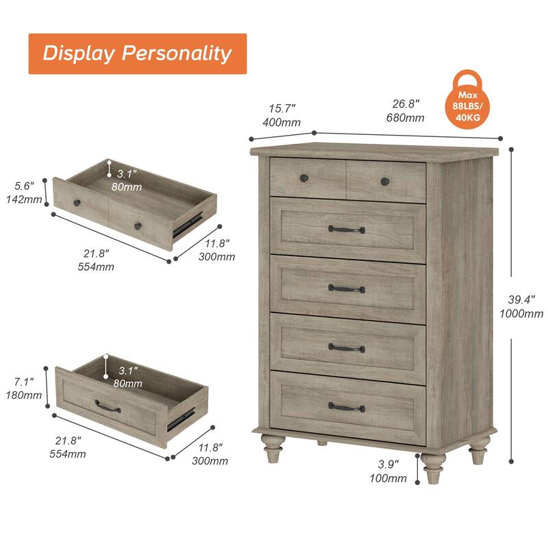 Wood Kid Dresser with 5 Drawers, Farmhouse Baby Dressers for Kids Room