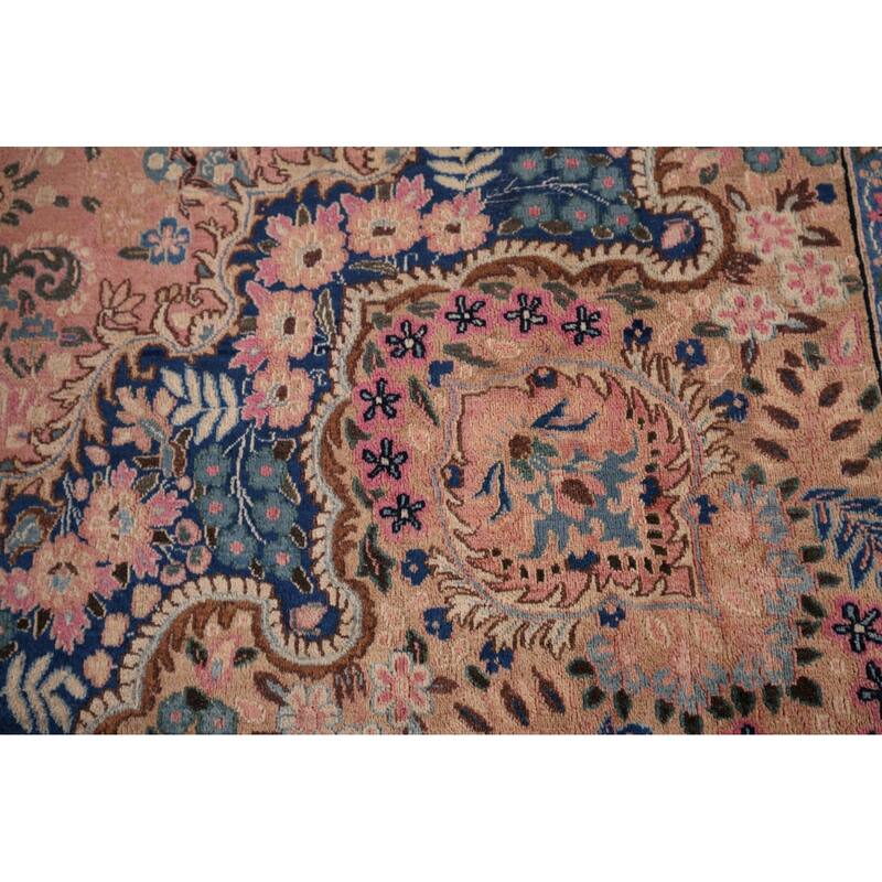 Vegetable Dye Pink Yazd Vintage Persian Area Rug Handmade Wool Carpet - 9'7" x 12'5"