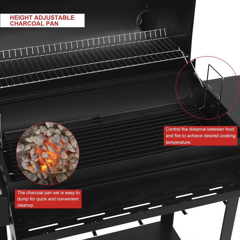 Royal Gourmet 30-Inch Barrel Charcoal Grill, Front Storage Basket with Hooks,Black