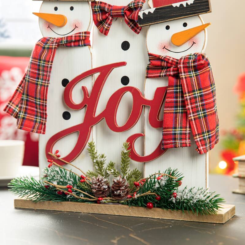 Glitzhome 18"H Wooden Snowman Family Table Decor