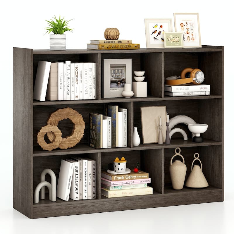 Freestanding 3-Tier Bookcase with 8 Open Cubes and Sturdy Screw Construction and Floor Protection