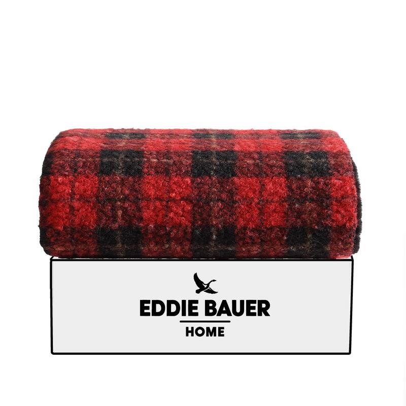 Eddie Bauer Printed Boucle/Faux Fur Throw Blanket - Capitol Hill Plaid Red