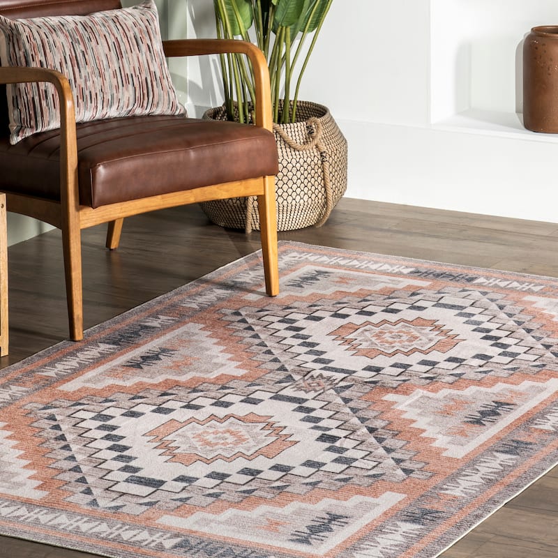 Nuloom Leighton SpinClean Machine Washable Southwestern Medallion Area Rug