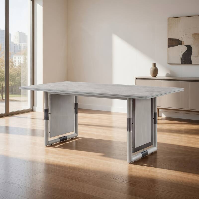 Mori Dining Table, 72 Inch Rectangular Top w Panel Legs, Natural Gray