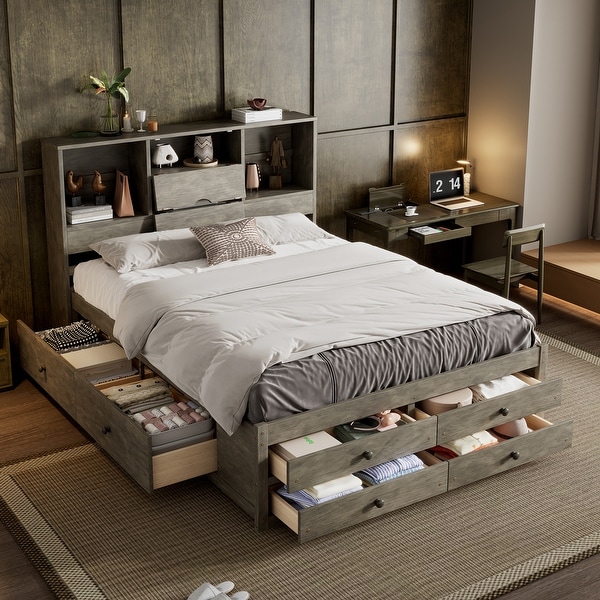 Queen size bed frame with drawers underneath hotsell