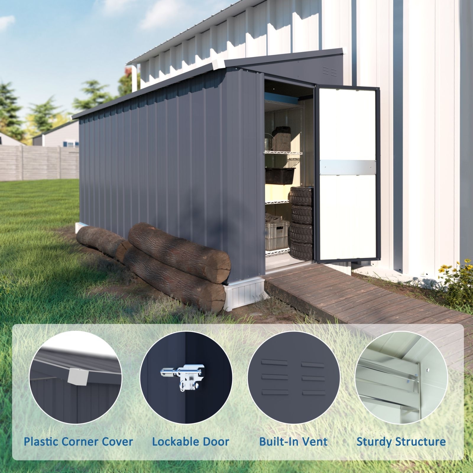 VEIKOUS Outdoor Storage Shed with lean-to Roof for Backyard - On
