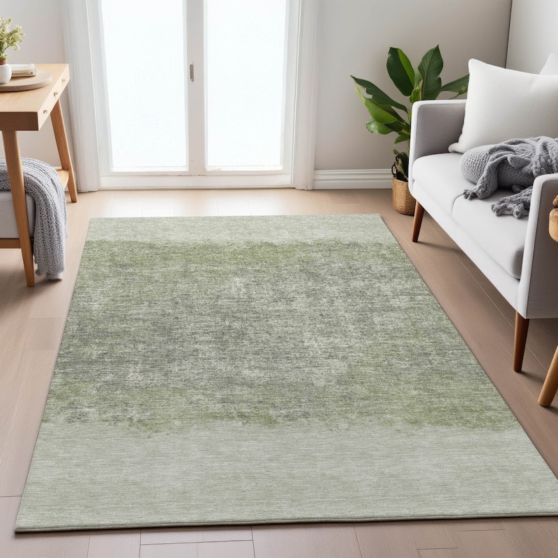 Machine Washable Indoor/Outdoor Border Ombre Chantille Rug