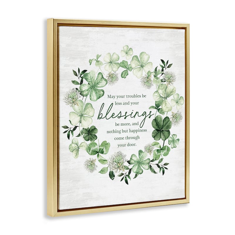 Stupell Irish Proverb Wreath Framed Floater Canvas Wall Art Design by Lettered and Lined