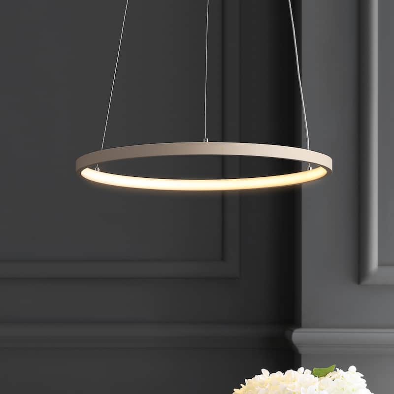 Kinsley Modern Bohemian Iron Integrated LED Pendant by JONATHAN Y - 15.75" - Beige