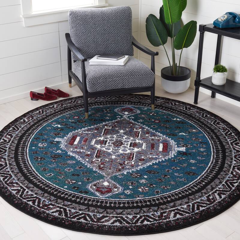 SAFAVIEH Vintage Hamadan Mehrnaz Traditional Oriental Rug - 6'7" Round - Green/Black