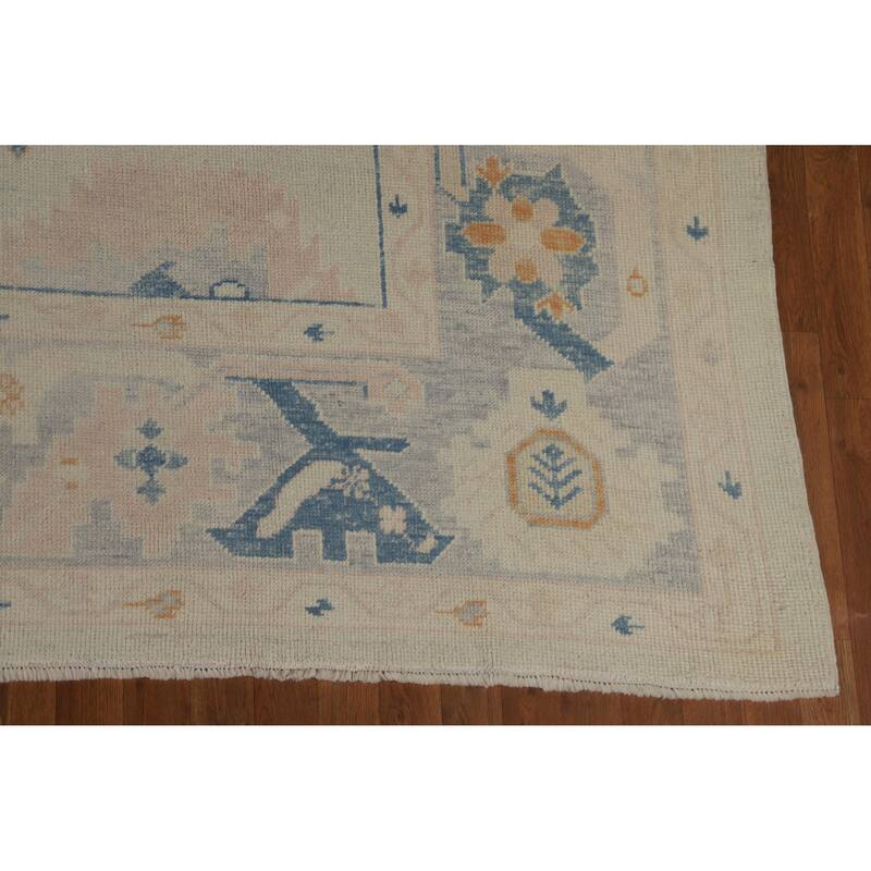 Hand Knotted Oriental 100% Wool Carpet Transitional All-Over Beige & Ivories Oushak Area Rug - 12' 8'' X 9' 6''