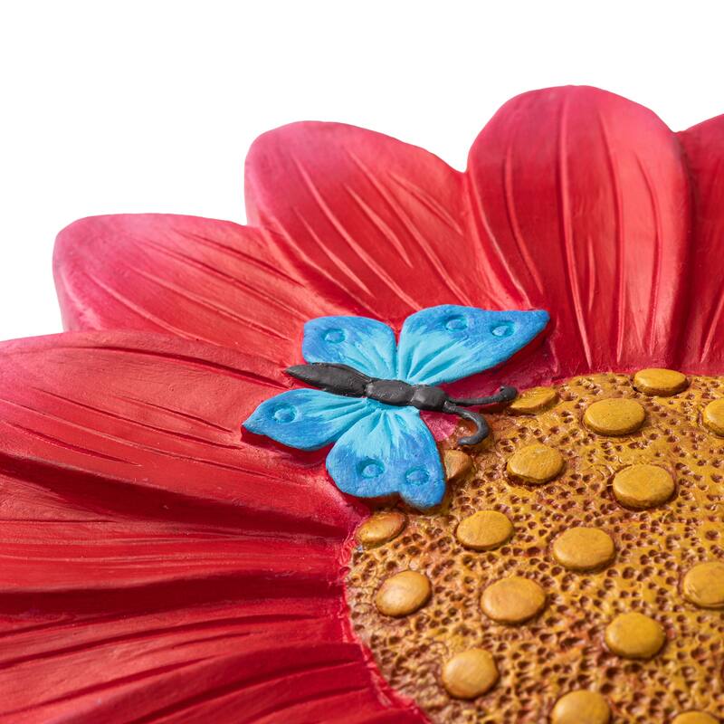 Glitzhome 4-Piece Butterfly and Bee on Daisy Cement Stepping Stones Pathway Decor - 10 in