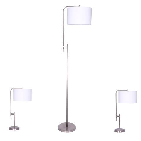 Set of 3 Metal 24" Table & 57" Floor Lamp, Silver - 57.0"H - 16.0" x 16.0" x 57.0"