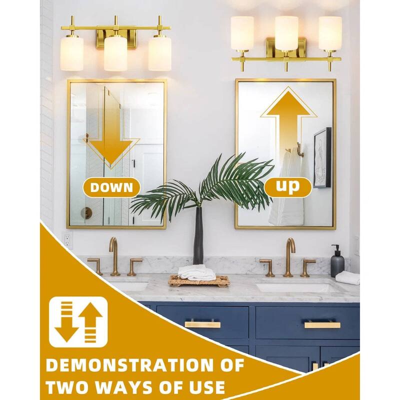 Jasper Gold Traditional Frosted Glass 3-Light Bathroom Vanity Light