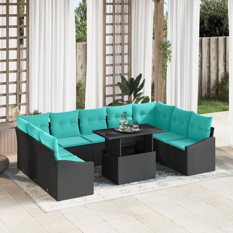 vidaXL 10 Piece Garden Sofa Set with Cushions - 113.8×70.3×27.2 - Grey