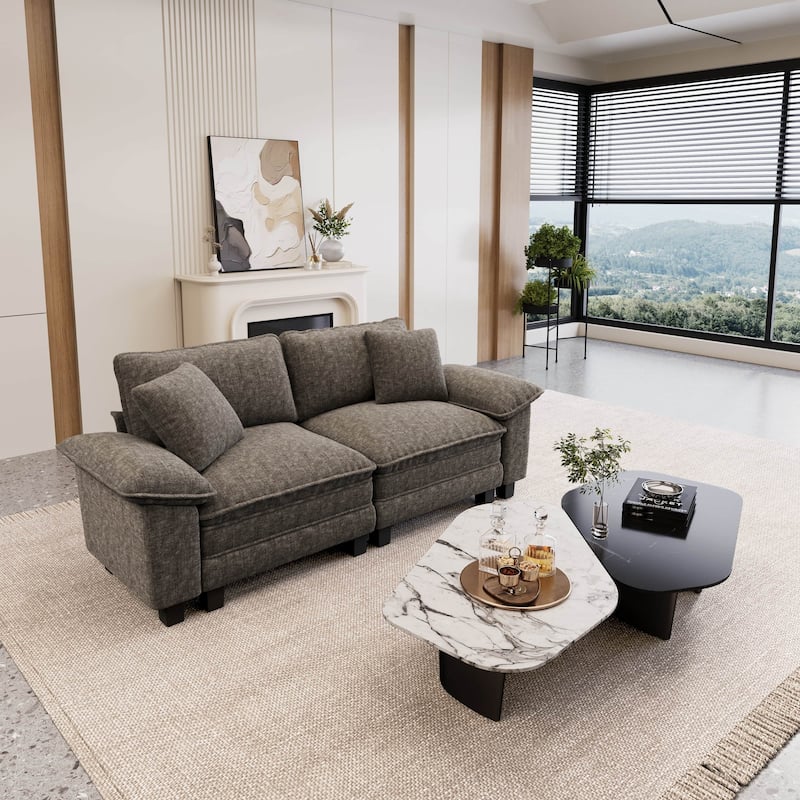 MAISON ARTS Cloud Modular Sofa, Deep Seat Chenille or Corduroy Couch with Removable Arms, 1–4 Seater - Smoky Grey ( 2 Piece ) - Symmetrical