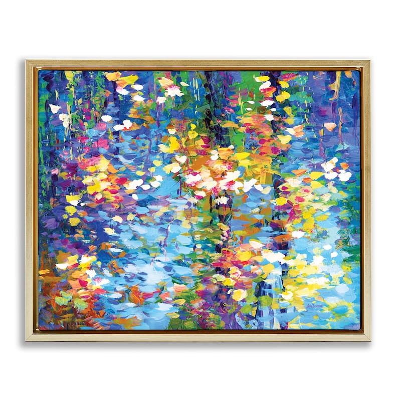 Stupell Colorful Reflections Lake Flowers Framed Floater Canvas Wall Art Design by Leon Devenice