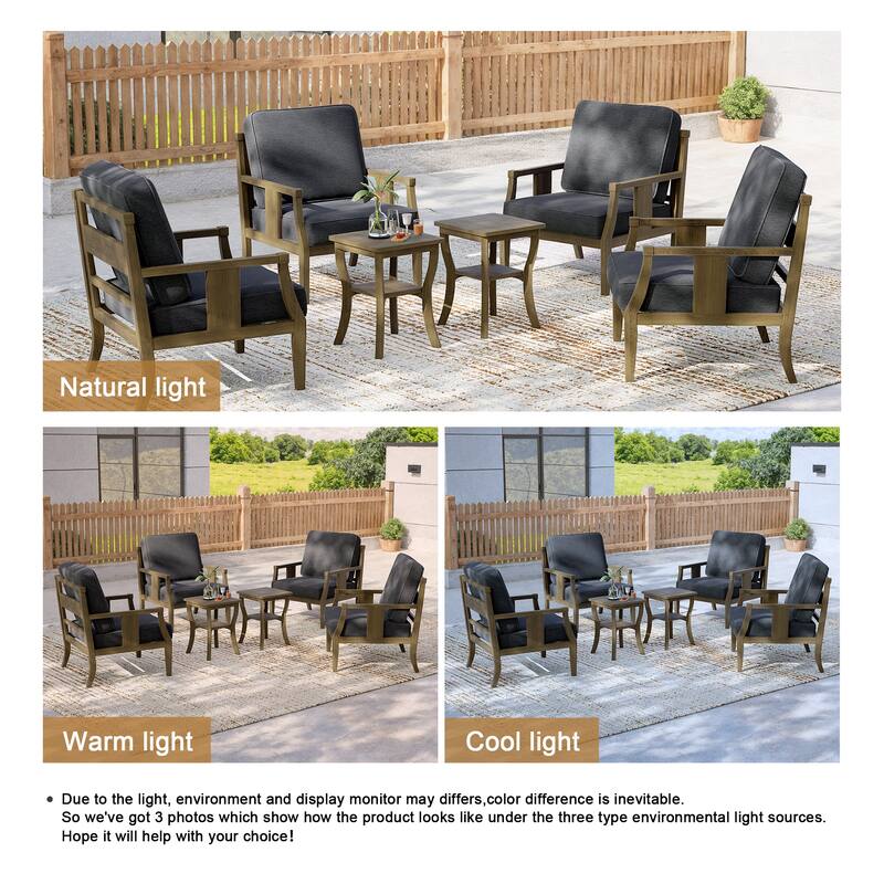 6-piece Outdoor Teak Seating Set Club Chairs with Cushions