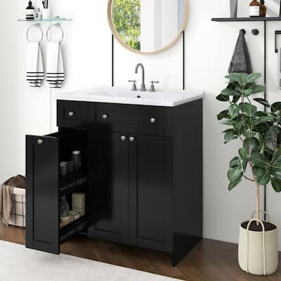 30-Inch Vanity with Ceramic Sink Combo 2 Soft-close Doors and Double-tier Deep Drawer