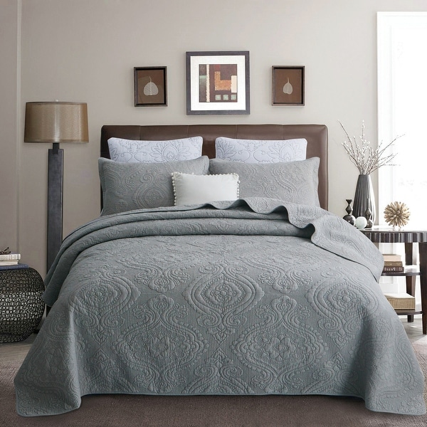 100% COTTON BRAIDED 3PC QUILT SET-TAUPE 