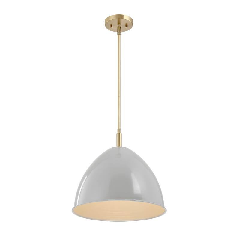 Biba 15 in. 1-Light Brushed Gold Modern Pendant Light Grey Sky Metal Shades