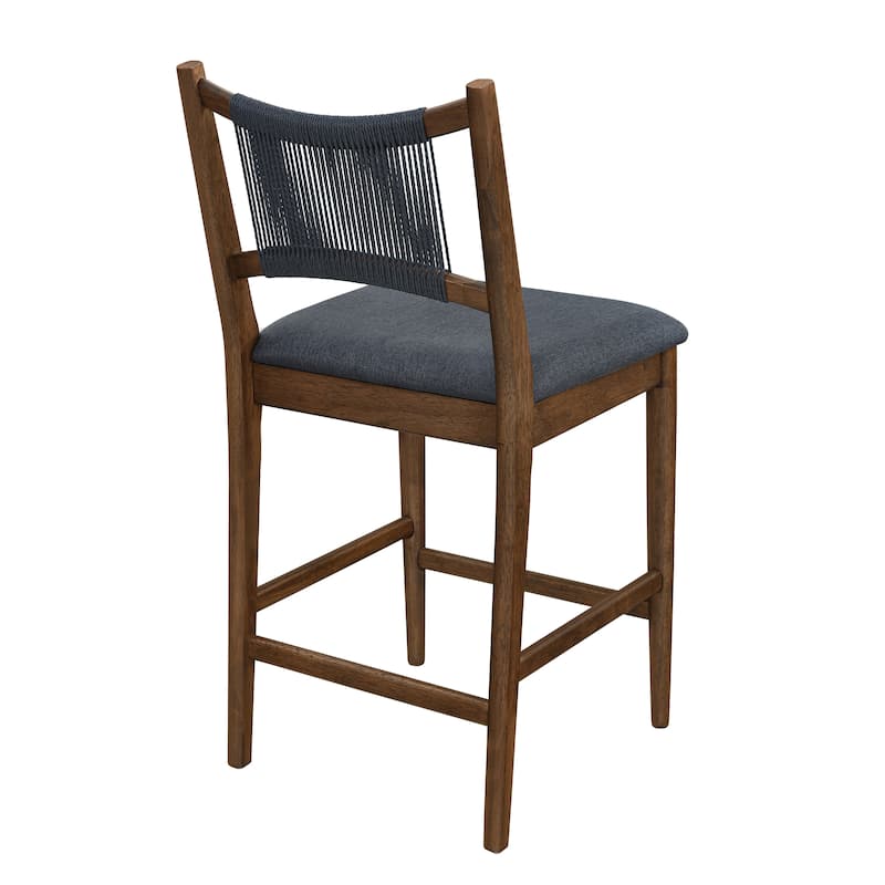 Christopher Knight Home - Arno Mid-Century Modern Upholstered Counter Stool with Rope Back and Solid Wood Frame Set - 21"W
