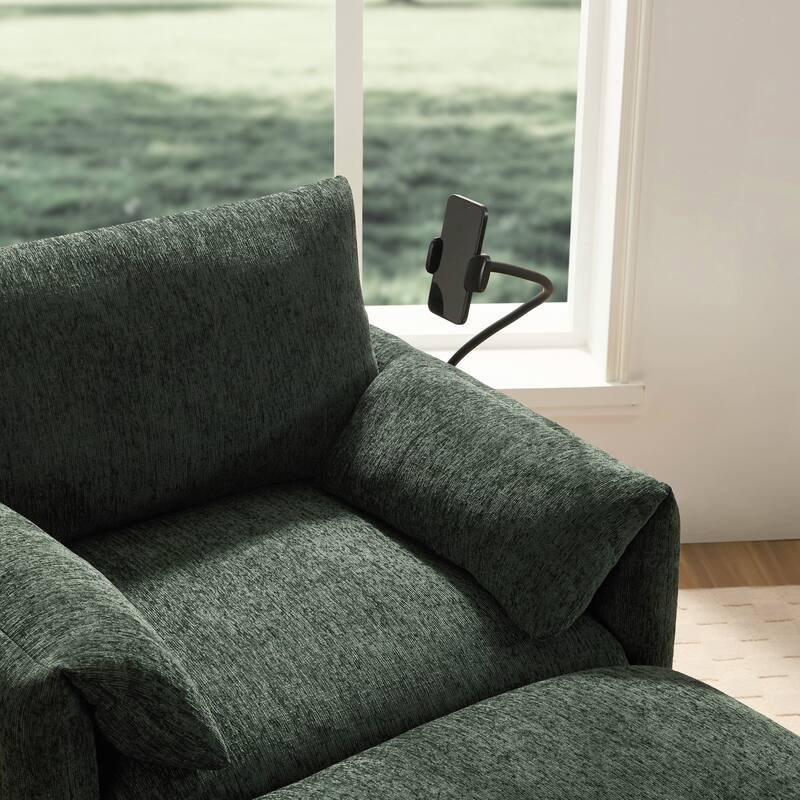 Single Sofa Chair and Storage Ottoman Sets, Chenille Accent Chair Wide Seat Chaise Lounge Couch with Phone Holder & USB Chargers