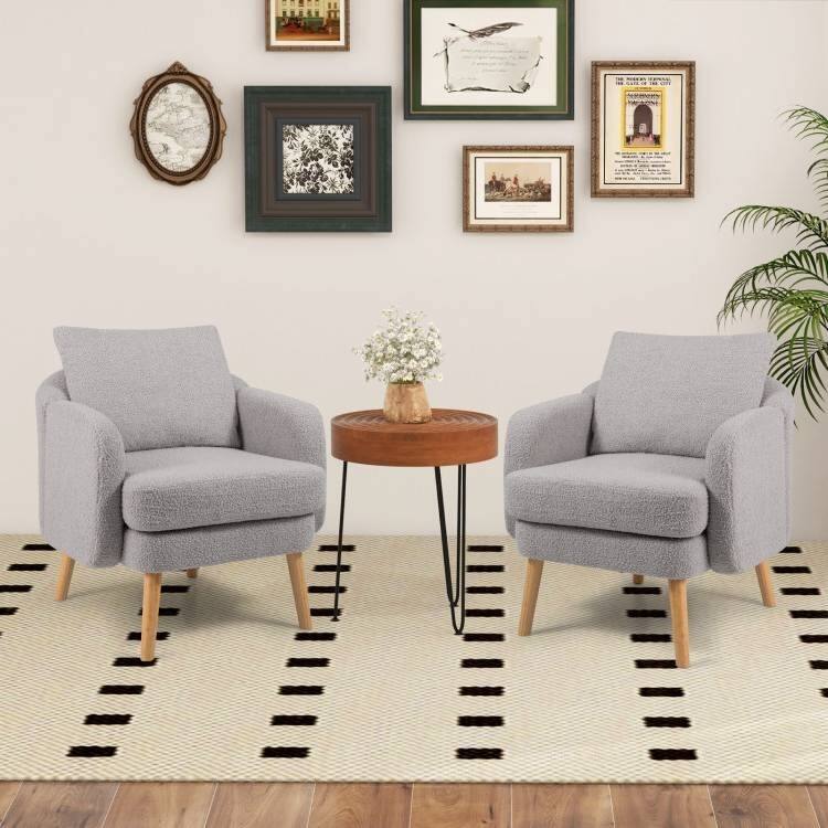 Sherpa Accent Chair with Pillow and Rubber Wood Legs - 28.5" x 27.5" x 27.5"