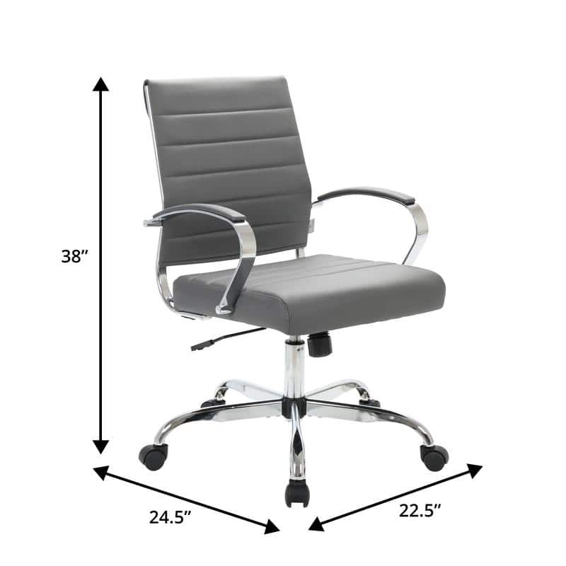 Benmar Leather Ribbed Office Chair with Chrome Frame, Adjustable Height, Tilt Lock, 360° Swivel, and Smooth Rolling Casters