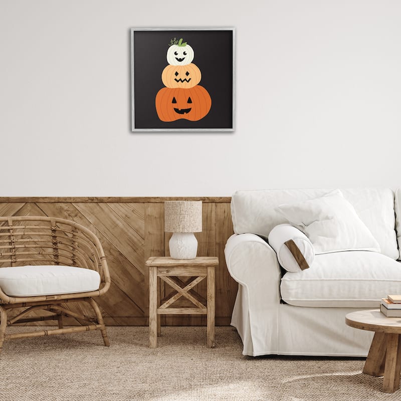 Stupell Happy Jack-o-Lanterns on Black Framed Giclee Art Design By Sazerelli Designs