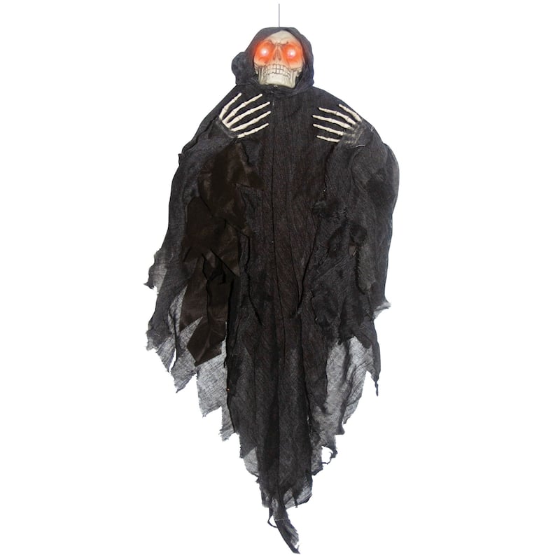 48" Black and White Skull Face Hanging Light Up Reaper Halloween Prop
