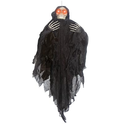 48" Black and White Skull Face Hanging Light Up Reaper Halloween Prop