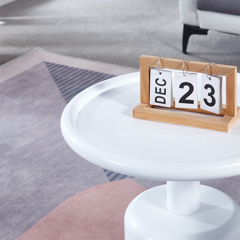 2 Pieces White MDF Round Coffee Table Set for Living Room,Bedroom