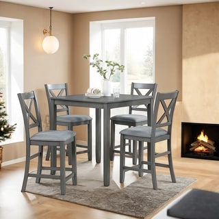 5-Piece Solid Wood Counter Height Dining Table Set - Bed Bath & Beyond ...