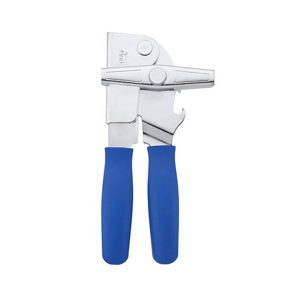 slide 2 of 4, Swing-A-Way 5215423 Portable Manual Can Opener With Cushioned Ergonomic Handles & Built In Bottle Opener - Blue