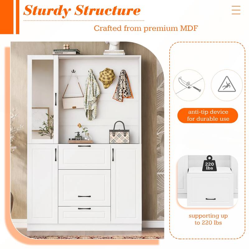 3-in-1 Entryway Bench with Integrated Shoe Cabinet and Foldable Seat for Entrance and Living Room