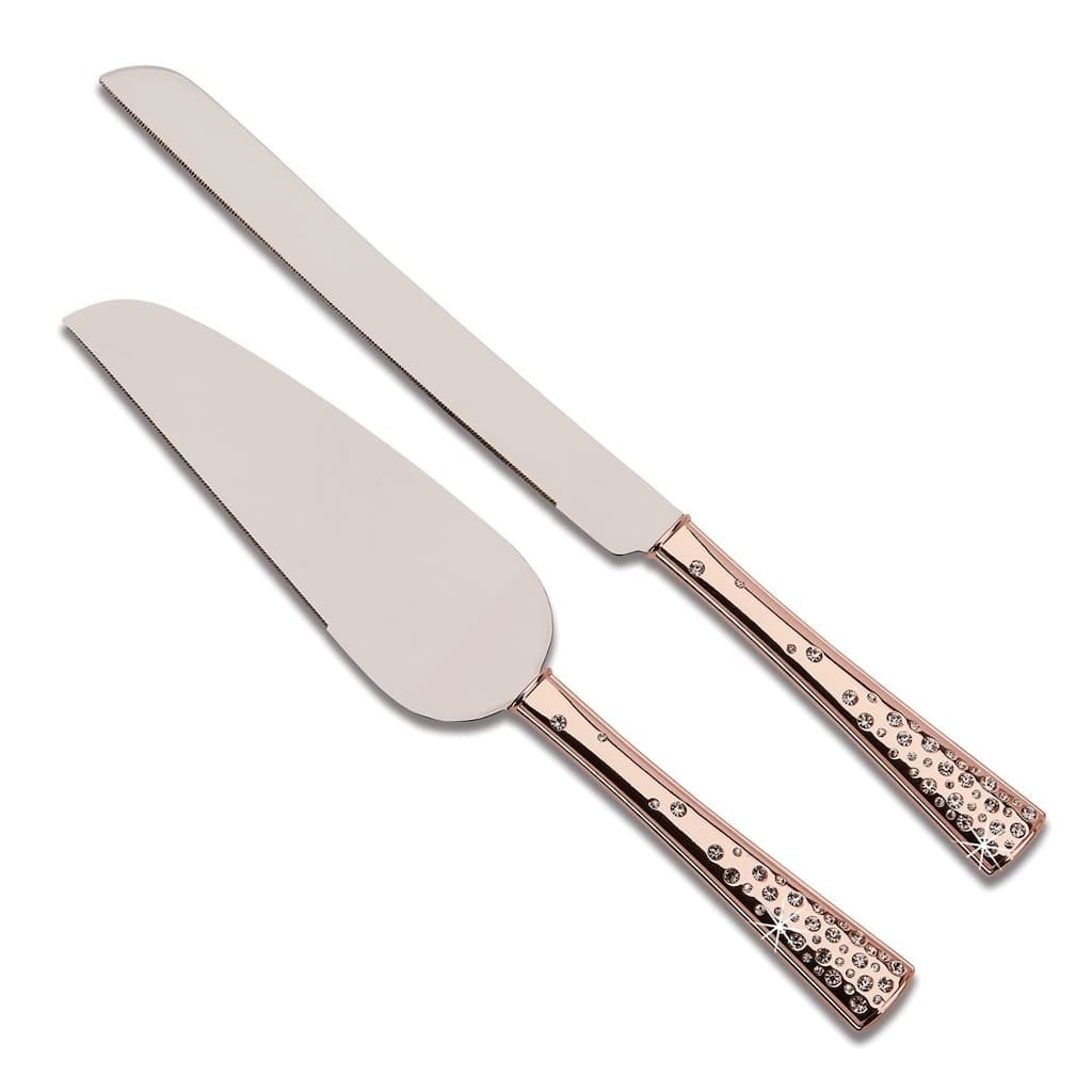 Curata Galaxy Rose-Tone Knife and Server Set with Stainless Steel Blades