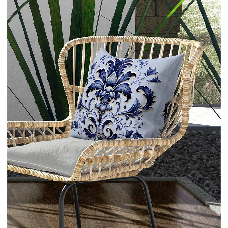 Vintage Veil Indoor/Outdoor Reversible Throw Pillow Blue and Beige