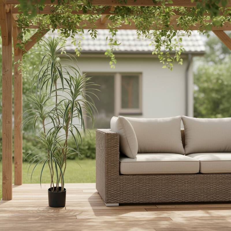 HomeRoots 63" Green Artificial Dracaena Tree in a Black Pot - 6.69 in. x 62.99 in. x 6.69 in. - Green - 6.69 in. x 62.99 in.  x 6.69 in.