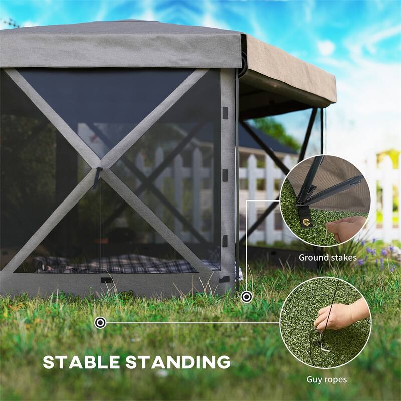Brown Oxford Fiberglass Nylon Mesh Canopy Tent for 10-12 People - 70.9" x 70.9" x 86.6"