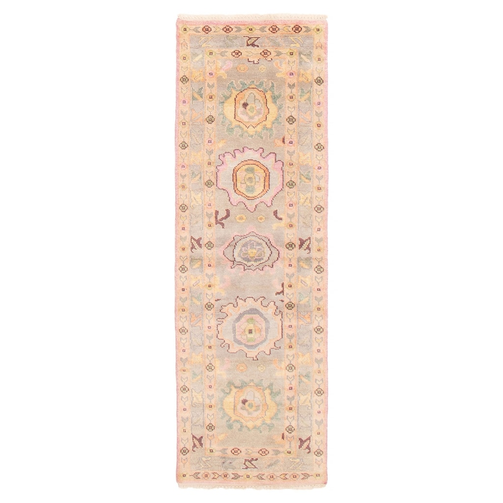 ECARPETGALLERY Hand-knotted Modern Oushak Light Grey Wool Rug - 2'6 x 8'1
