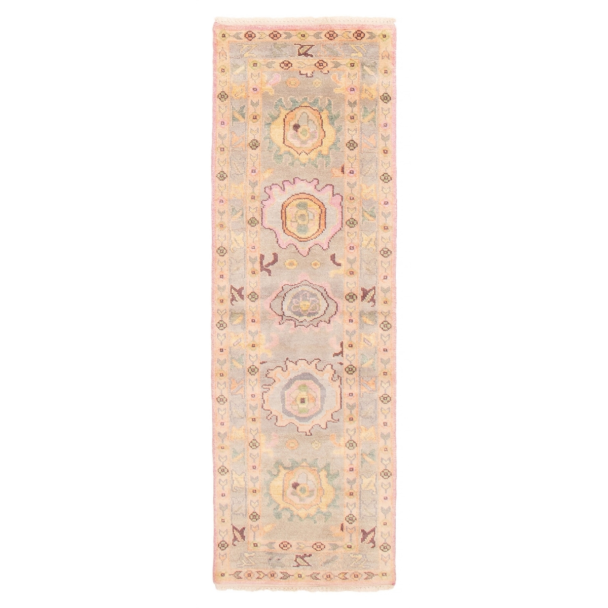 ECARPETGALLERY Hand-knotted Modern Oushak Light Grey Wool Rug - 2'6 x 8'1